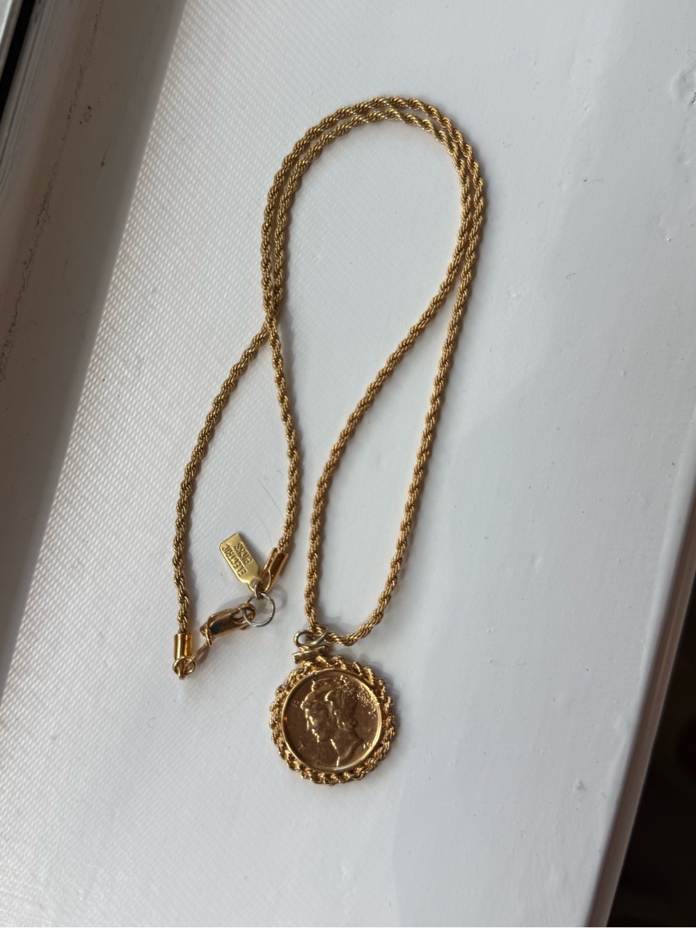 Gold Coin Pendant Rope Chain Necklace - Women's by Electric Picks